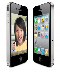Two iPhone 4S Apple devices facing each other 